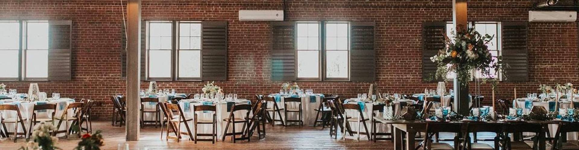 Rehearsal Dinner decorations at The Chair Factory industrial wedding venue