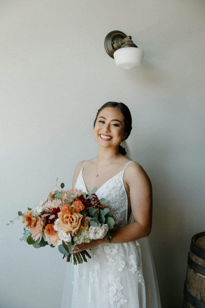 PeachBurgundyBlushWeddingBouquet Mandy + Ashton Elegant Spring